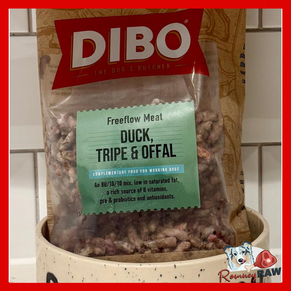 DIBO Dog Food - Duck, Tripe & Offal Freeflow - 80/10/10 Complete - 1kg