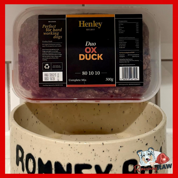Henley Raw Dog Food - Ox & Duck - Complete 80/10/10 - 500g