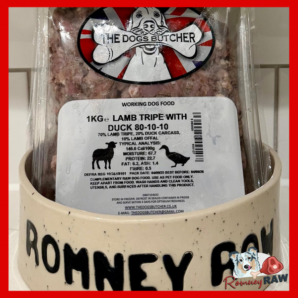 The Dogs Butcher - Lamb Tripe with Duck - 80/10/10 - 1kg