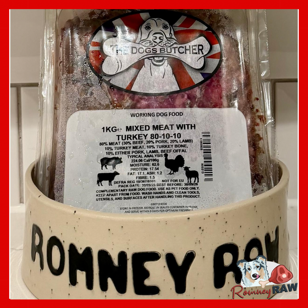 The Dogs Butcher - Mixed Meat & Turkey - 80/10/10 - 1kg