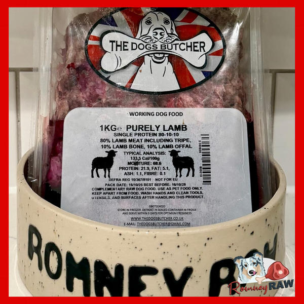 The Dogs Butcher - Purely Lamb - 80/10/10 - 1kg