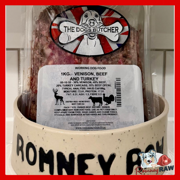 The Dogs Butcher - Venison, Beef & Turkey - 80/10/10 - 1kg