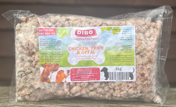 DIBO Dog Food - Chicken, Tripe & Offal Freeflow - 80/10/10 Complete - 1kg