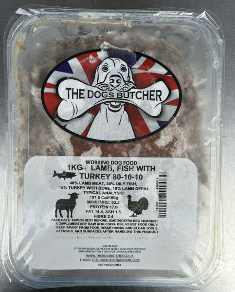 The Dogs Butcher - Lamb, Fish & Turkey - 80/10/10 - 1kg