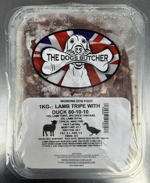 The Dogs Butcher - Lamb Tripe with Duck - 80/10/10 - 1kg