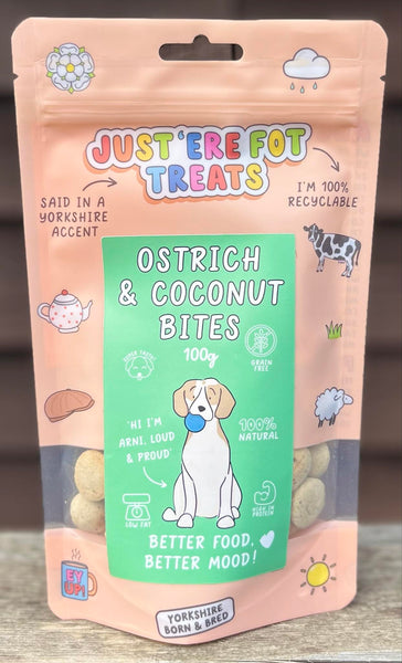 Just 'Ere Fot Treats Ostrich & Coconut Bites 100g