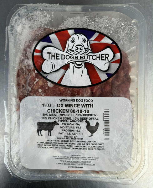 The Dogs Butcher - Ox Mince with Chicken - 80/10/10 - 1kg