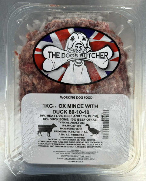 The Dogs Butcher - Ox Mince with Duck - 80/10/10 - 1kg