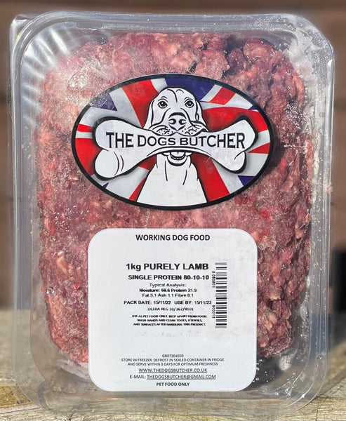 The Dogs Butcher - Purely Lamb - 80/10/10 - 1kg