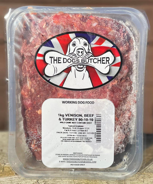The Dogs Butcher - Venison, Beef & Turkey - 80/10/10 - 1kg