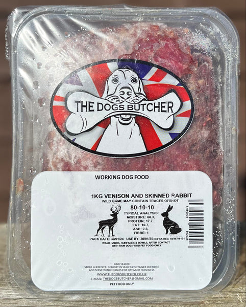 The Dogs Butcher Venison & Skinned Rabbit 80/10/10 1kg