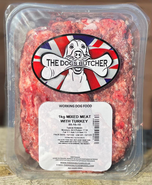 The Dogs Butcher Mixed Meat & Turkey 80/10/10 1kg