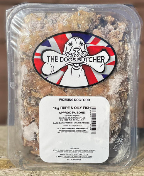 The Dogs Butcher Tripe & Oily Fish Mince 1kg